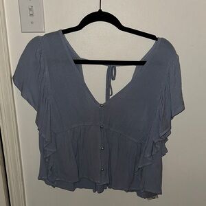 Altar'd State Soft Blue Button-Front Blouse